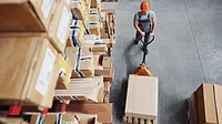 Above view of warehouse worker