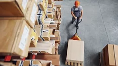 Above view of warehouse worker