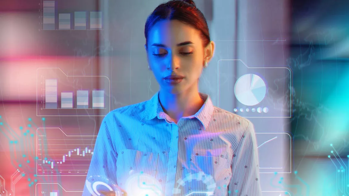 Businesswoman using artificial intelligence on the smart digital tablet device