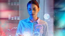 Businesswoman using artificial intelligence on the smart digital tablet device