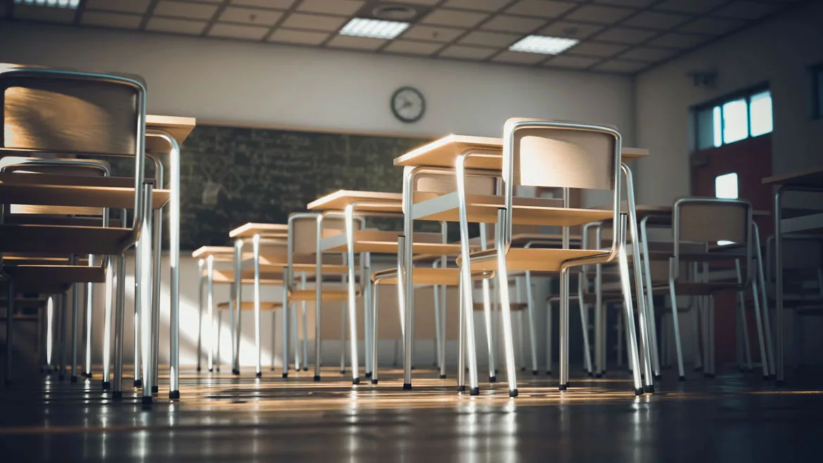 Classroom with desks and chairs