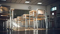 Classroom with desks and chairs
